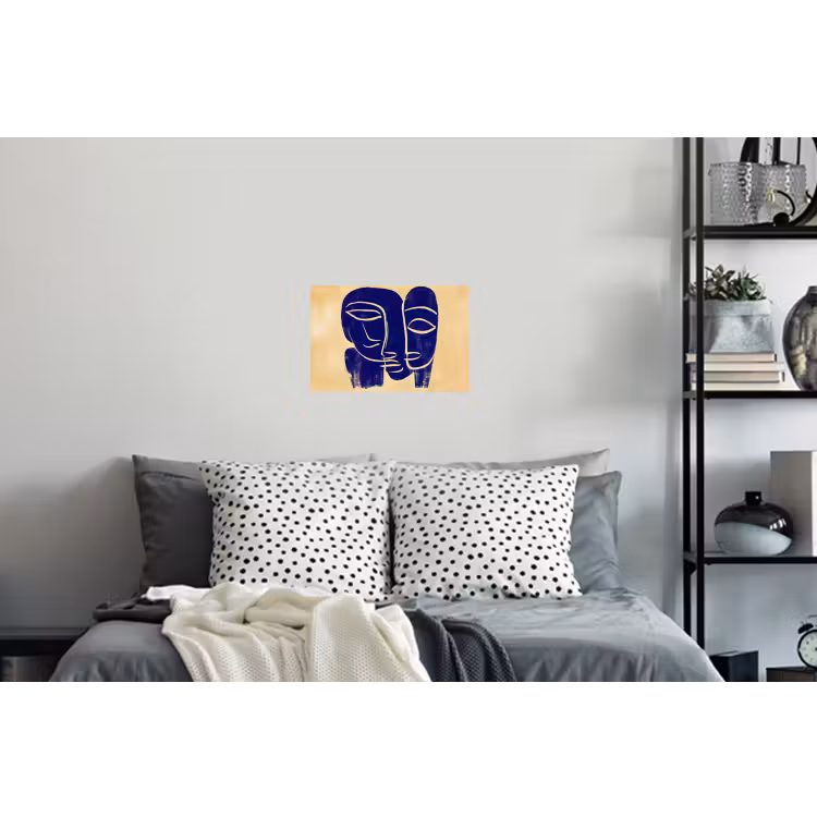 Okergeel - Blauw - Eenvoudige lijnen Muursticker klein -slaapkamer