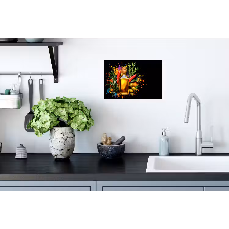 Olijfolie - Graffiti - Peper - Olijven - Modern Muursticker klein -keuken