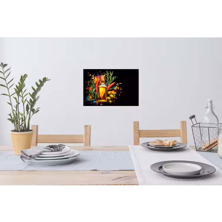 Olijfolie - Graffiti - Peper - Olijven - Modern Muursticker klein -eettafel