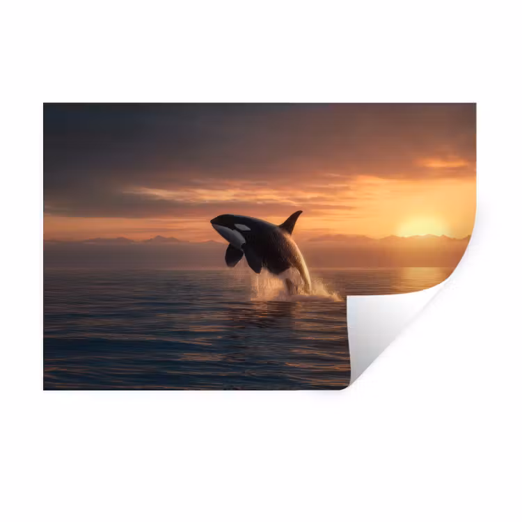Orka - Zee - Zonsondergang Muursticker klein -3d
