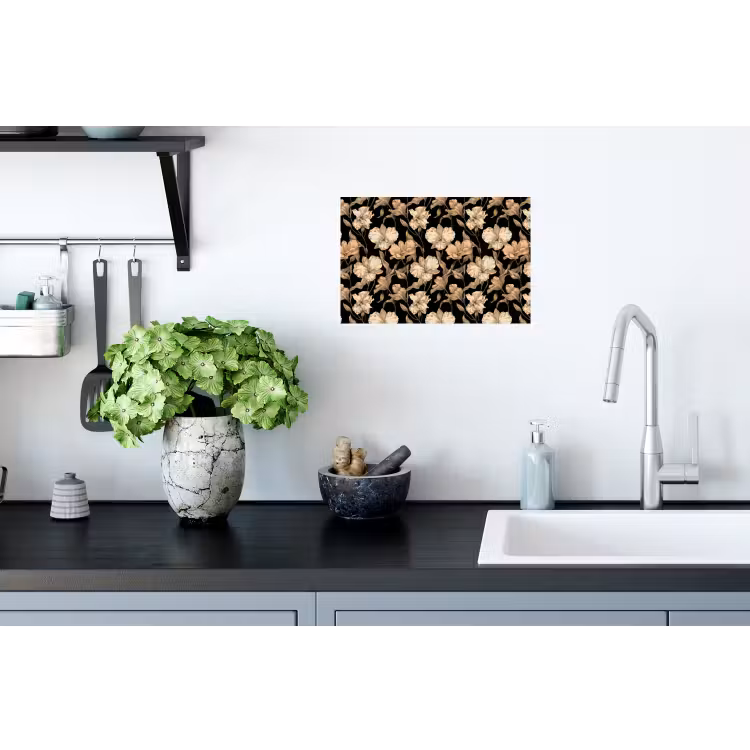 Orchideeën - Lijntekening - Patroon - Beige - Zwart Muursticker klein 286 -keuken