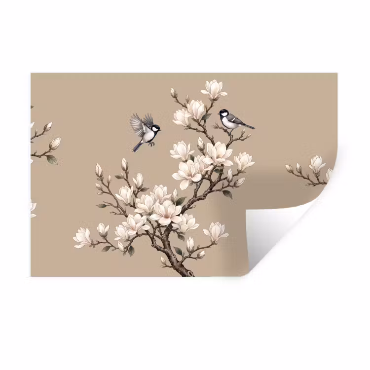 Oosters - Vogels - Beige Muursticker klein -3d