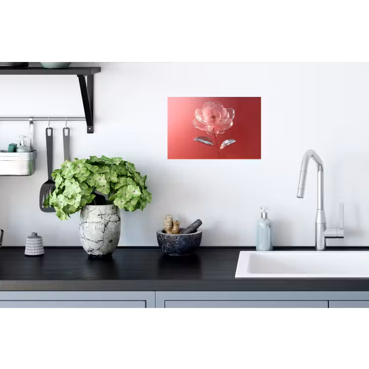 Sierlijk - Bloem - Roze - Glazen Muursticker klein -keuken