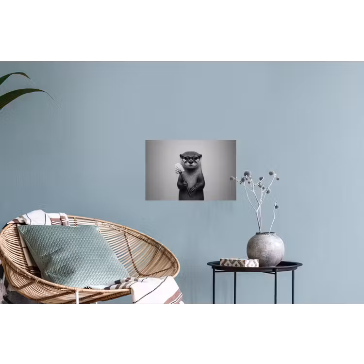 Otter - Wc-borstel - Bril - Zwart - Wit Muursticker klein -plant