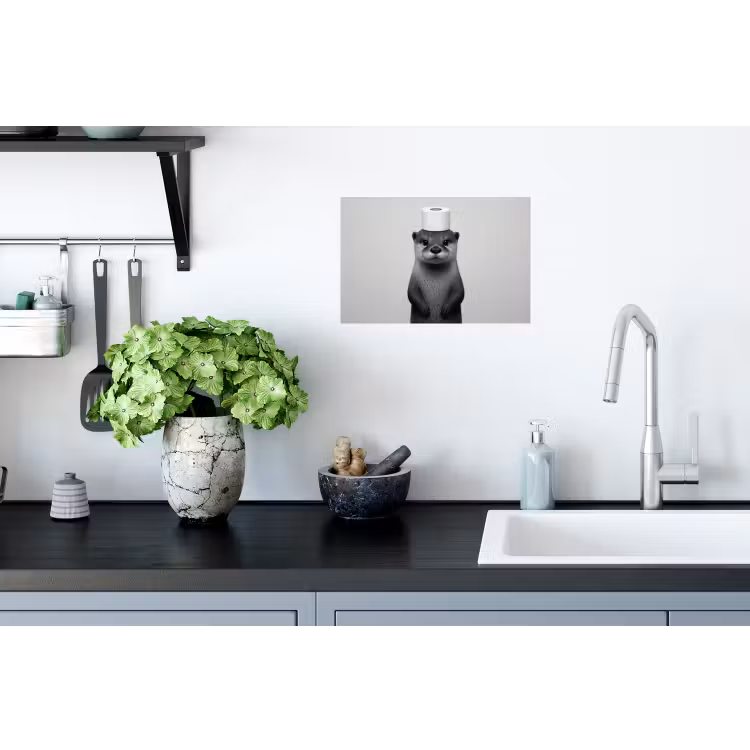 Otter - WC rol - Zwart - Wit Muursticker klein -keuken