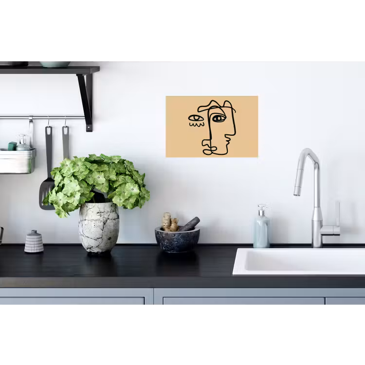 Overlappende profielen - Lichtbruin - Zwart Muursticker klein -keuken