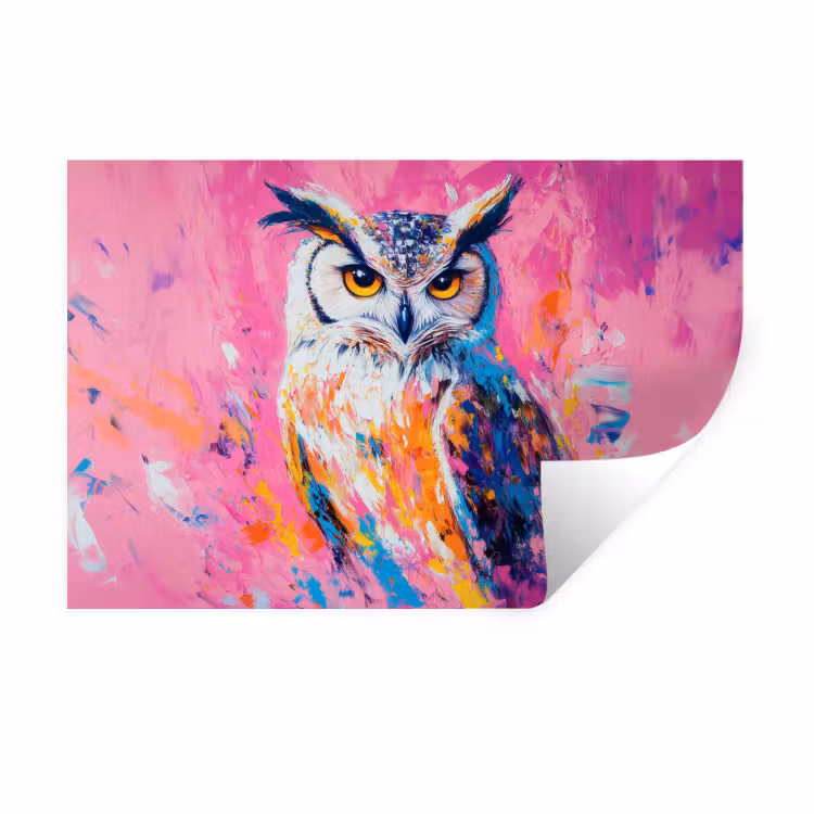 Uil - Roze - Blauw - Verf - Abstract Muursticker klein -3d