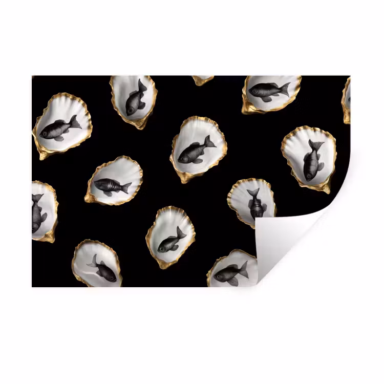 Oesters - Zwart - Vissen - Goud Muursticker klein -3d