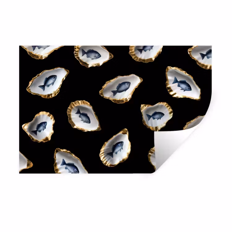 Oesters - Vissen - Blauw - Goud Muursticker klein -3d