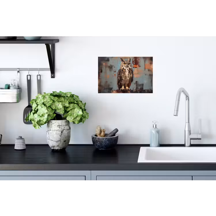 Geschilderd - Abstract - Uil - Bruin Muursticker klein -keuken