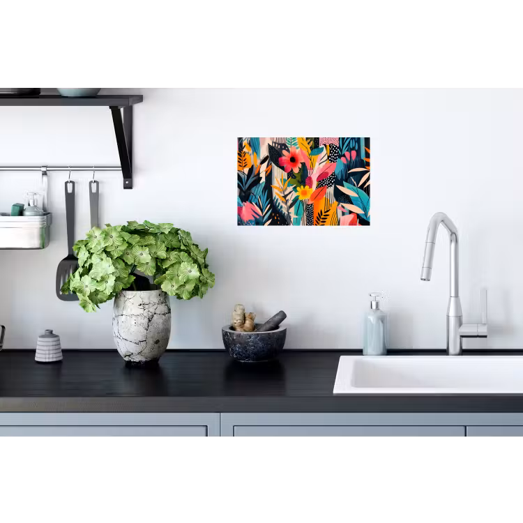 Schilderij - Abstract - Bloemen - Roze Muursticker klein -keuken