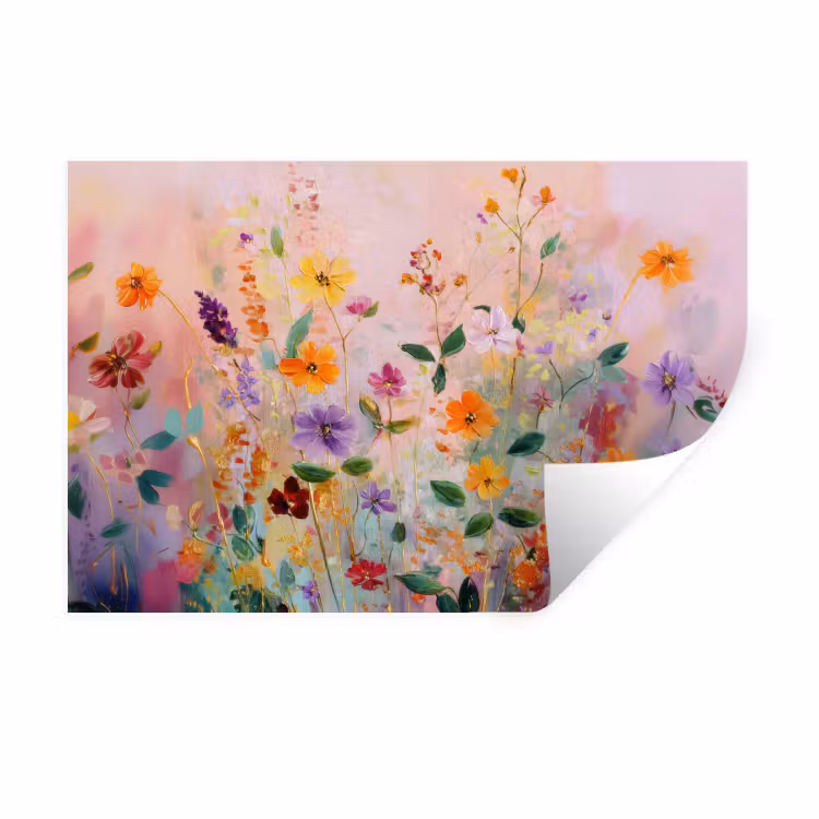 Schilderij - Bloemen - Abstract - Kleurrijk Muursticker klein -3d