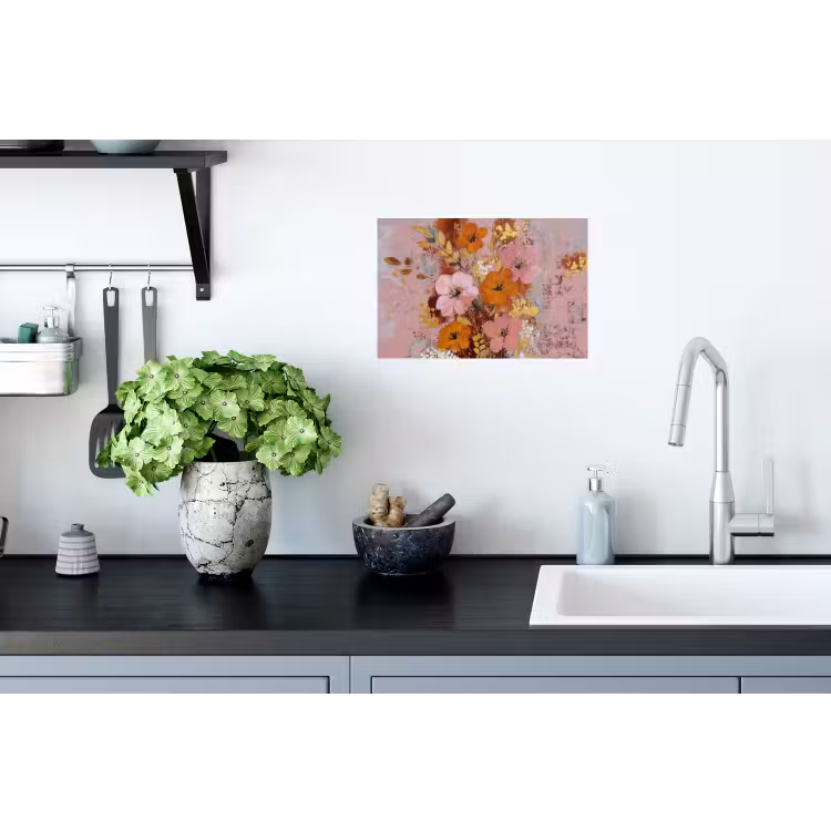 Schilderij - Bloemen - Rustiek - Roze Muursticker klein -keuken
