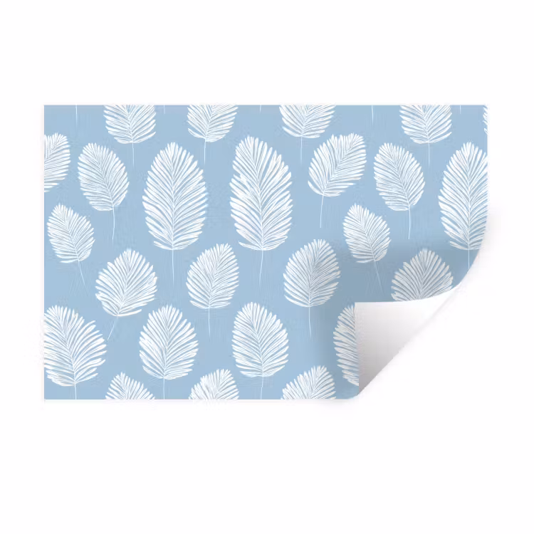 Palmbladeren - Naadloos - Patroon - Pastelblauw Muursticker klein 286 -3d