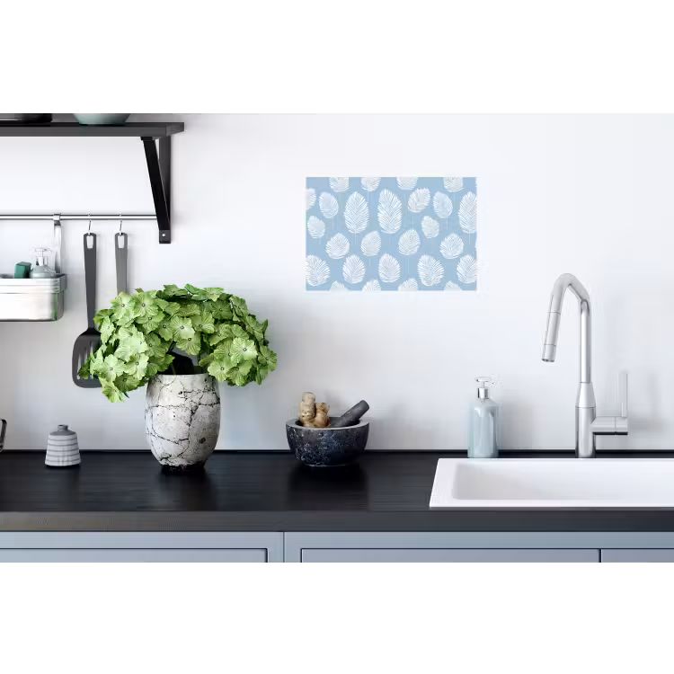 Palmbladeren - Naadloos - Patroon - Pastelblauw Muursticker klein 286 -keuken