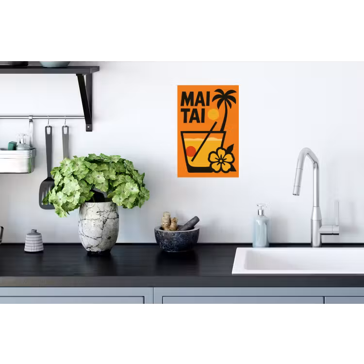 Palmboom - Bloem - Art - Drink Muursticker klein -keuken