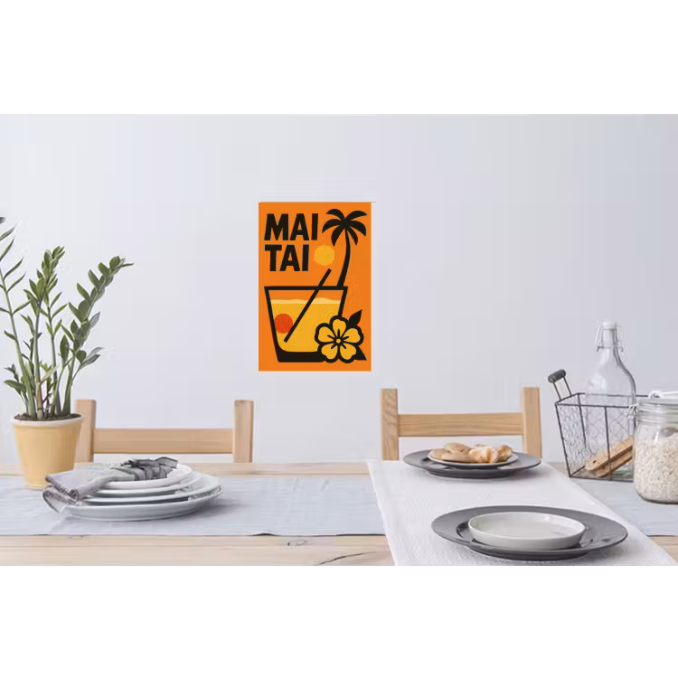 Palmboom - Bloem - Art - Drink Muursticker klein -eettafel