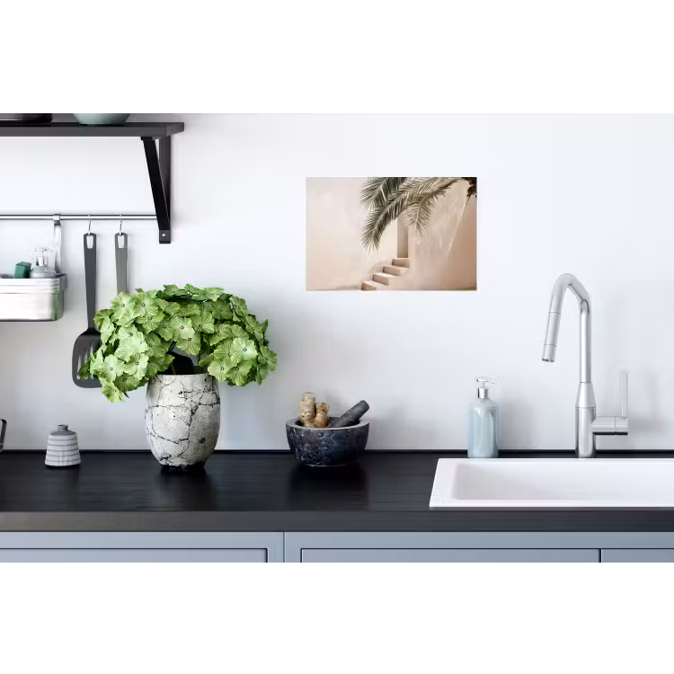Palmboom - Schaduw - Trap - Beige Muursticker klein -keuken