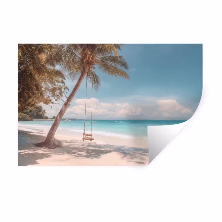 Palmboom - Schommel - Strand - Lucht Muursticker klein -3d