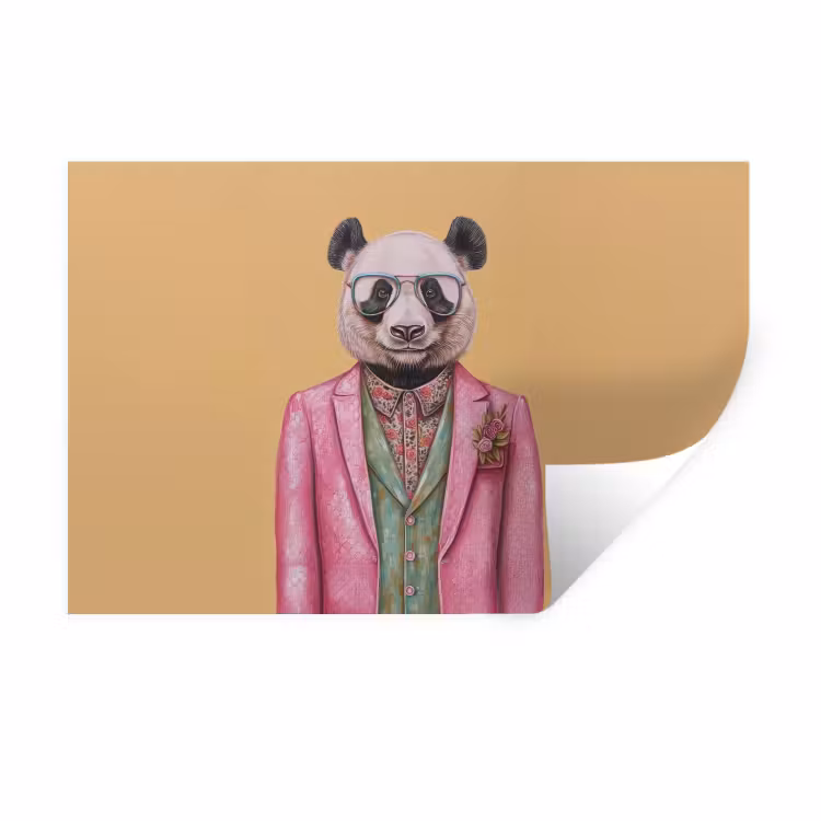 Panda - Pak - Zonnebril - Blauw Muursticker klein -3d