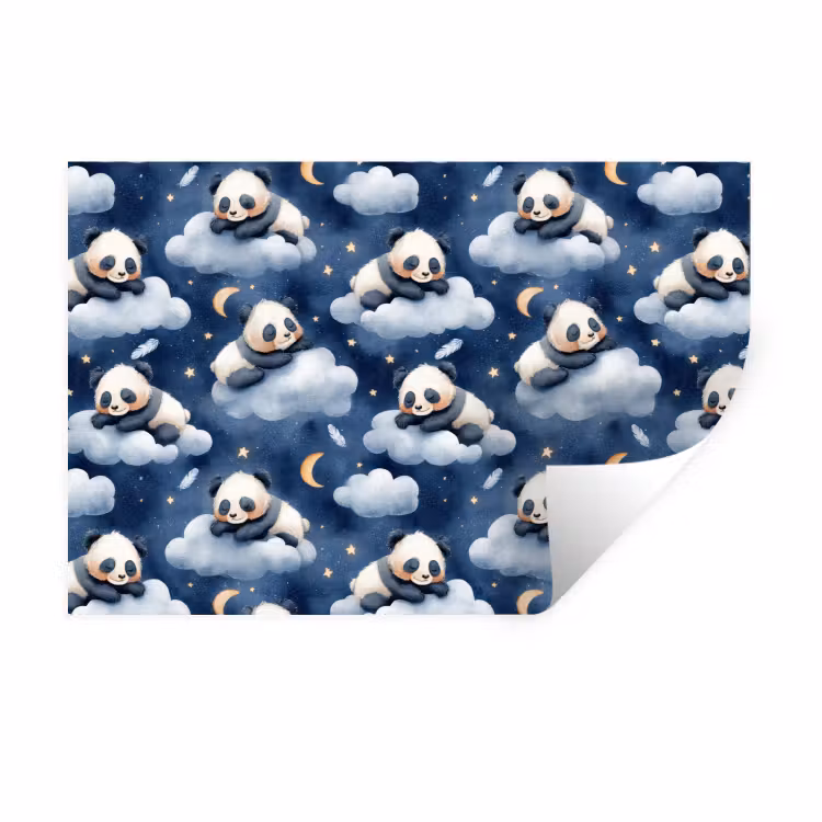 Panda's - Slapen - Blauw Muursticker klein 286 -3d