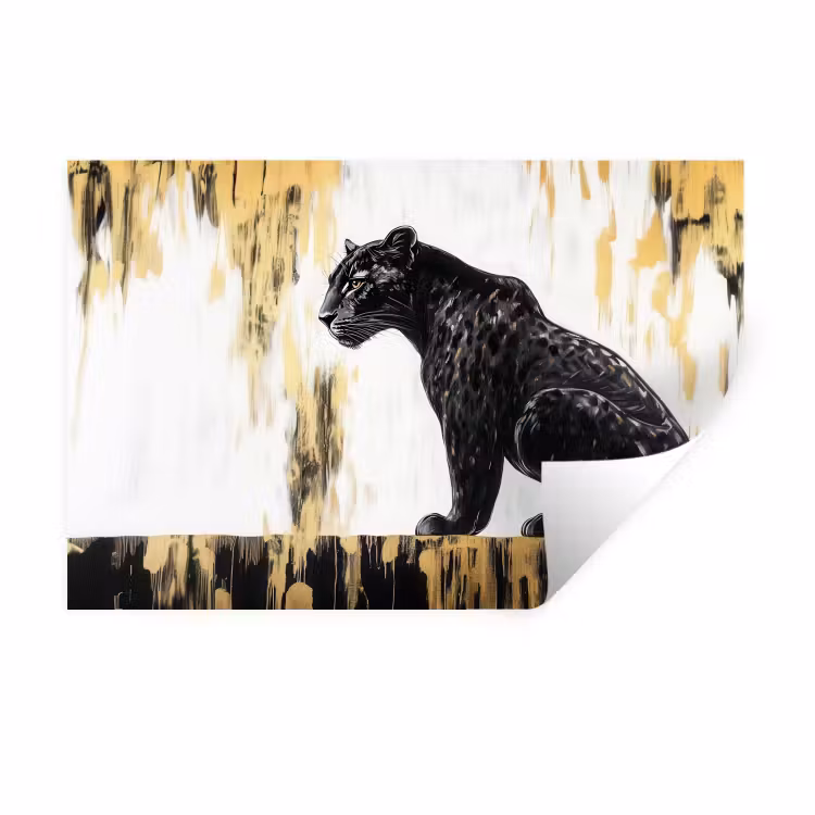 Panter - Zwart - Abstract - Goud Muursticker klein -3d