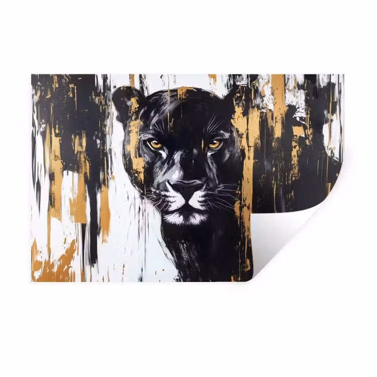 Panter - Zwart - Abstract - Verfstreken Muursticker klein -3d