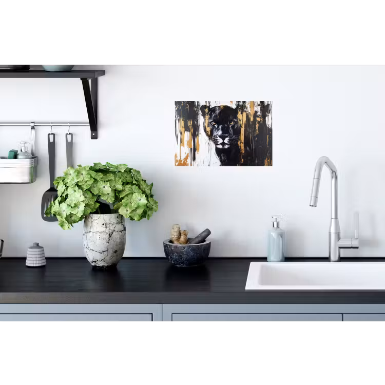 Panter - Zwart - Abstract - Verfstreken Muursticker klein -keuken