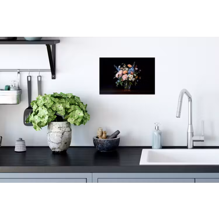 Pastel - Bloemen - Glazen - Vaas Muursticker klein -keuken