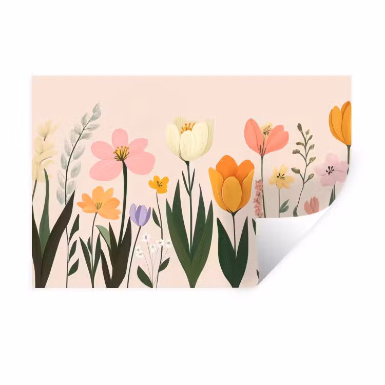 Pasteltinten - Bloemen - Illustratie Muursticker klein -3d