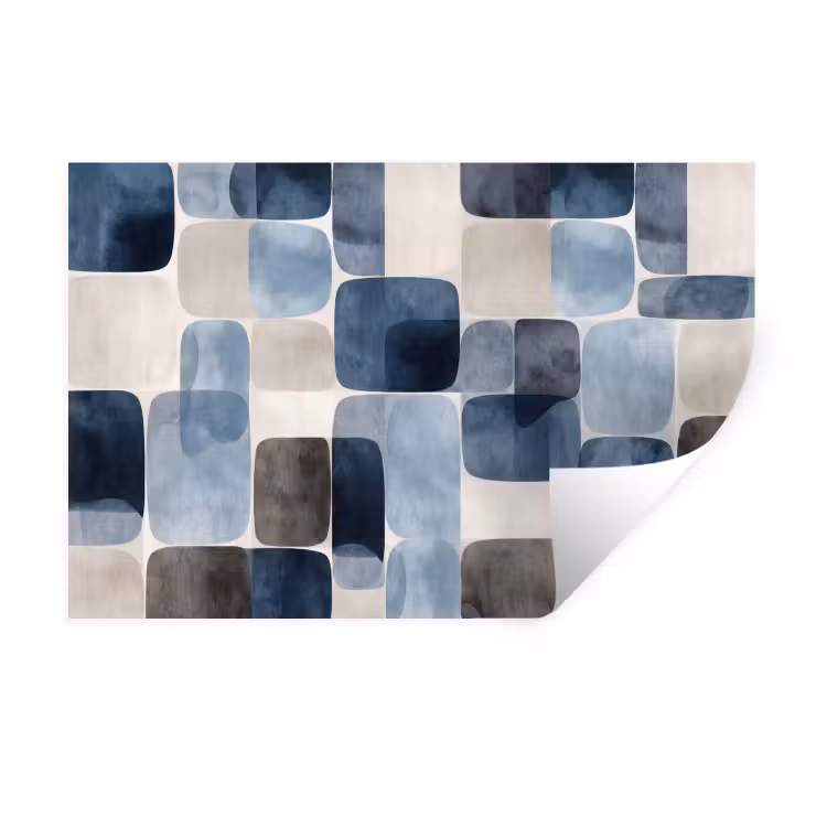 Patroon - Blauw - Vierkanten Muursticker klein -3d