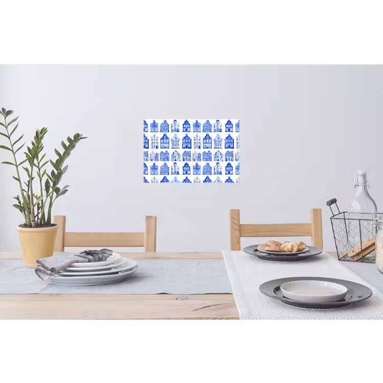 Patroon - Huizen - Blauw Muursticker klein 286 -eettafel