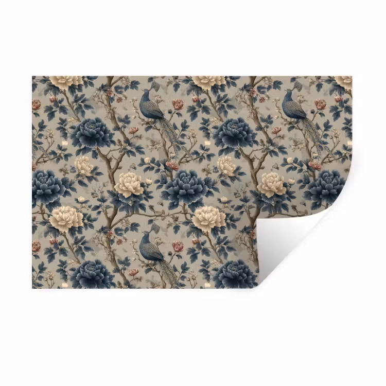 Pauw - Bloemen - Blauw Muursticker klein 286 -3d