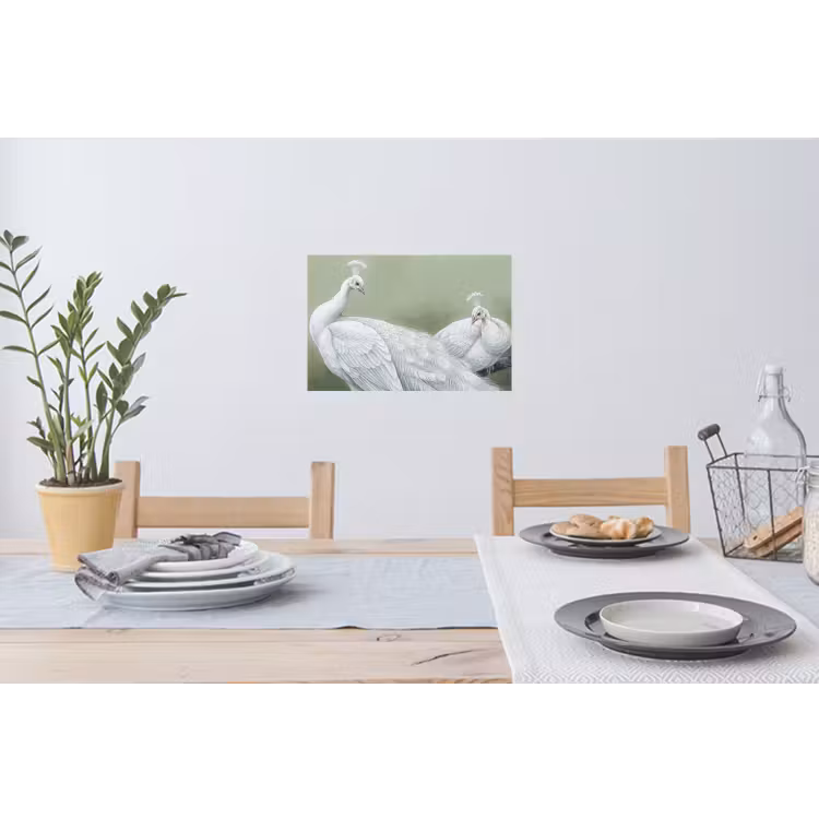 Pauwen - Wit - Natuur - Groen Muursticker klein -eettafel