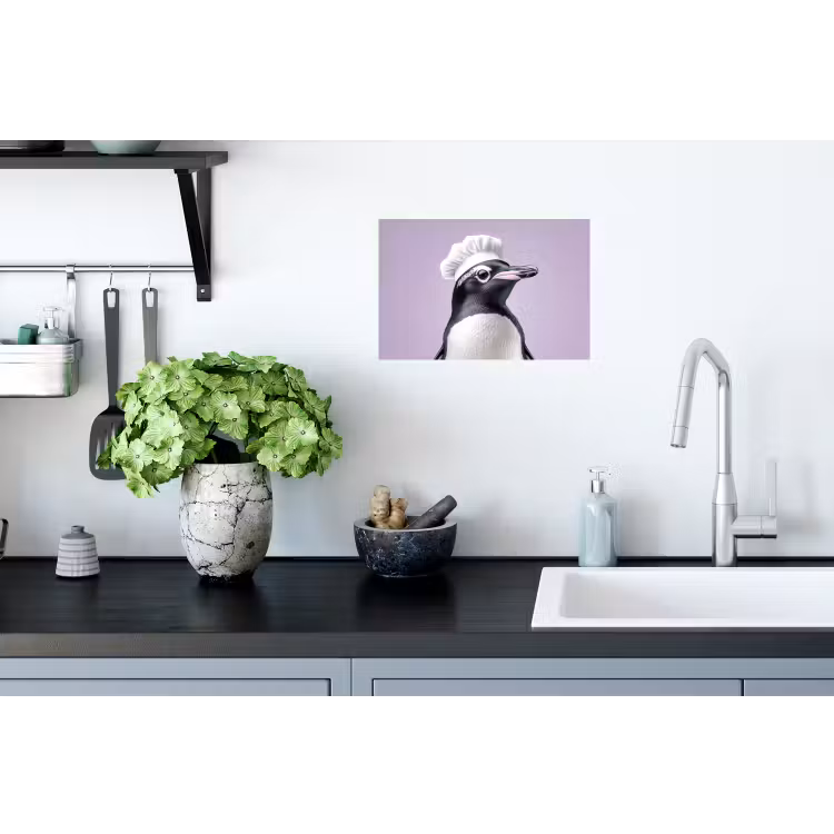 Pinguïn - Koksmuts - Lief - Paars Muursticker klein -keuken