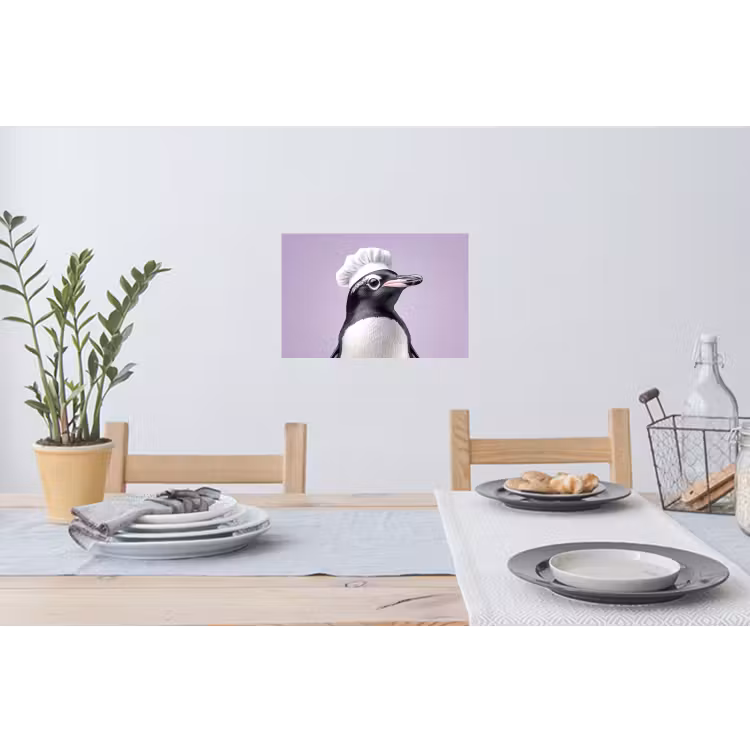 Pinguïn - Koksmuts - Lief - Paars Muursticker klein -eettafel