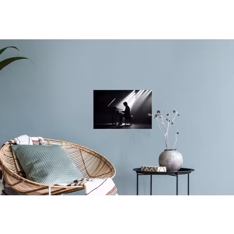 Persoon - Piano - Muziek - Zwart-wit - Podium Muursticker klein -plant