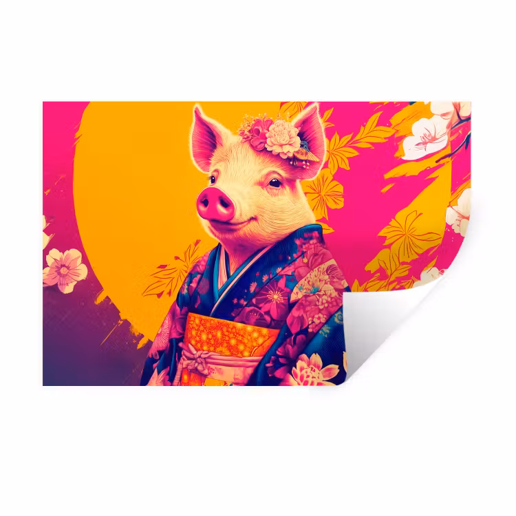 Varken - Bloemkroon - Kimono - Abstract Muursticker klein -3d