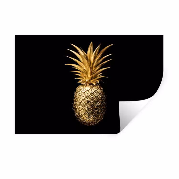 Ananas - Zwart - Goud - Luxe Muursticker klein -3d