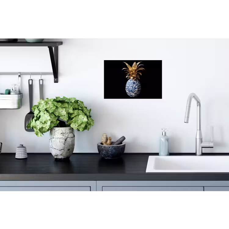Ananas - Bloemen patroon - Goud - Delftsblauw Muursticker klein -keuken