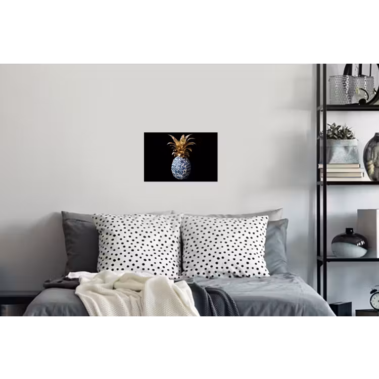 Ananas - Bloemen patroon - Goud - Delftsblauw Muursticker klein -slaapkamer