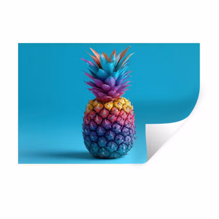 Ananas - Regenboog - Blauw - Popart Muursticker klein -3d