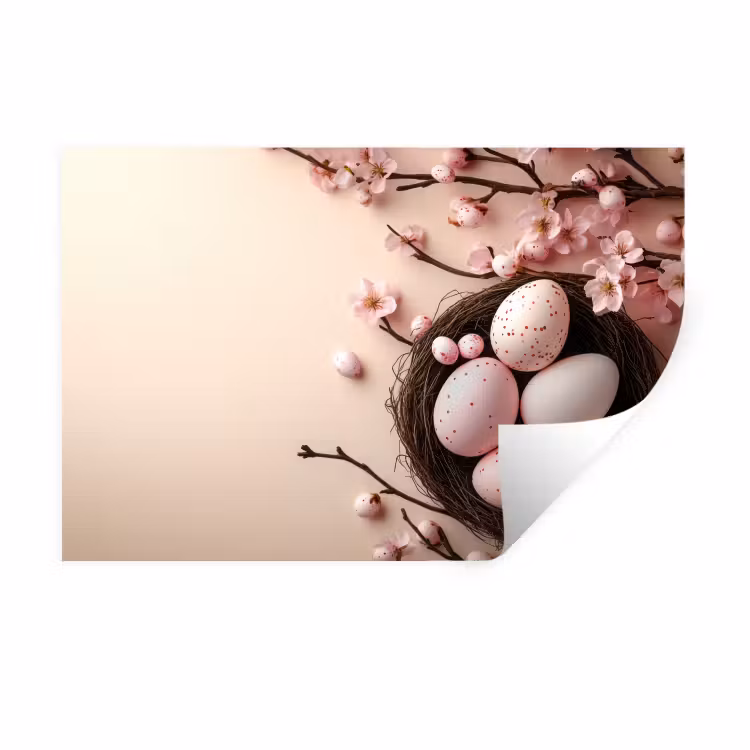 Roze - Bloesems - Eieren Muursticker klein -3d