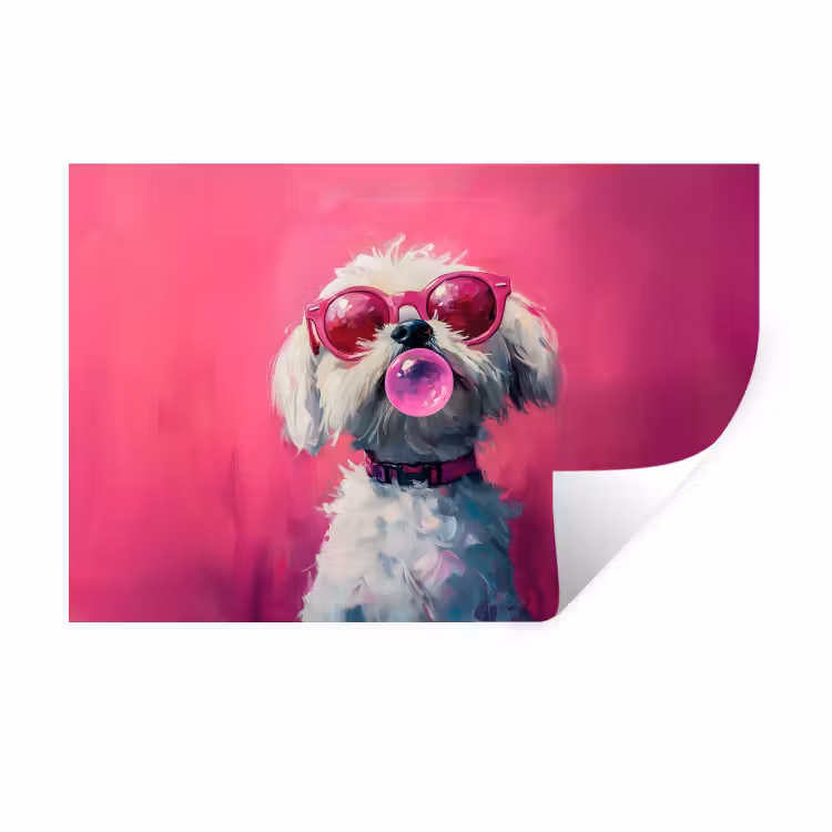 Pink - Hond - Bubbel Muursticker klein -3d