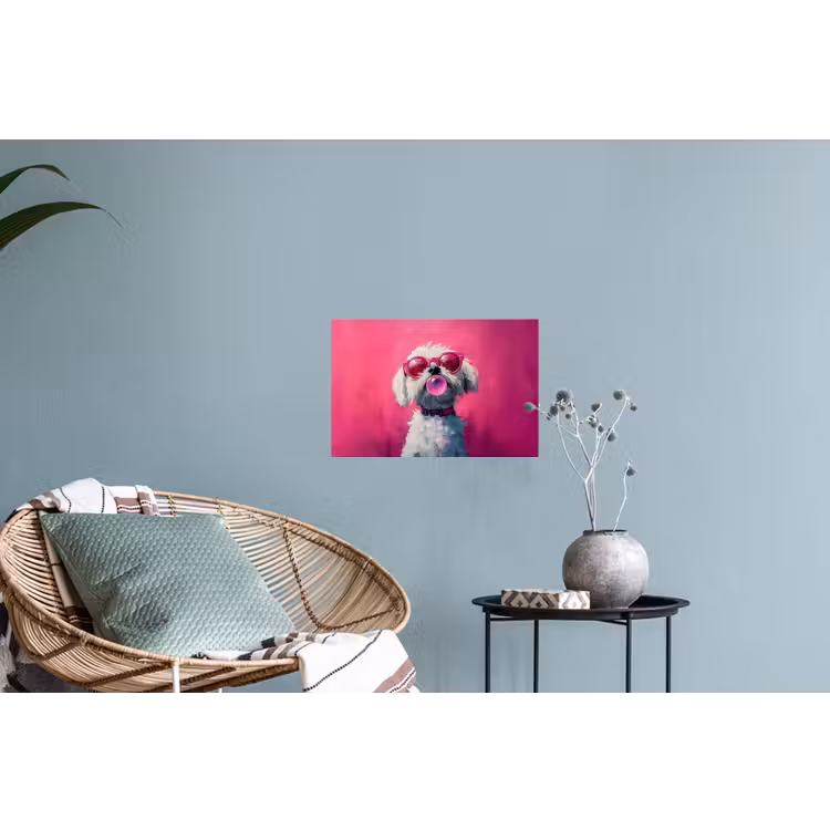 Pink - Hond - Bubbel Muursticker klein -plant