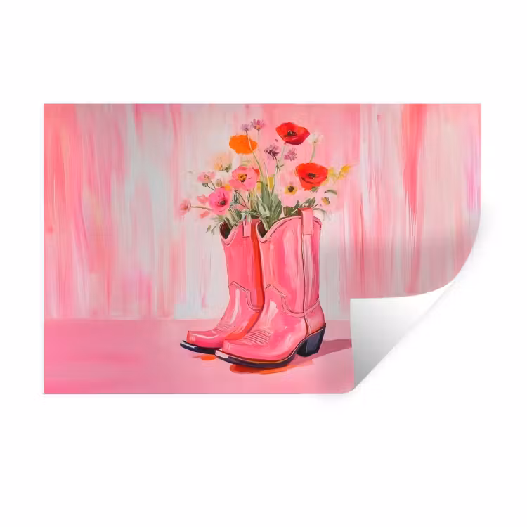 Roze - Bloemen - Cowboy Muursticker klein -3d