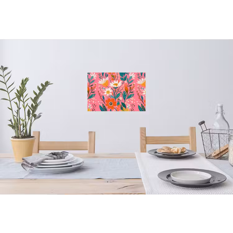 Roze - Bloemen - Wit - Oranje Muursticker klein -eettafel