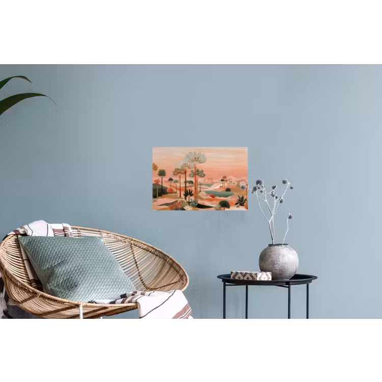 Roze landschap - Palmen - Water Muursticker klein -plant