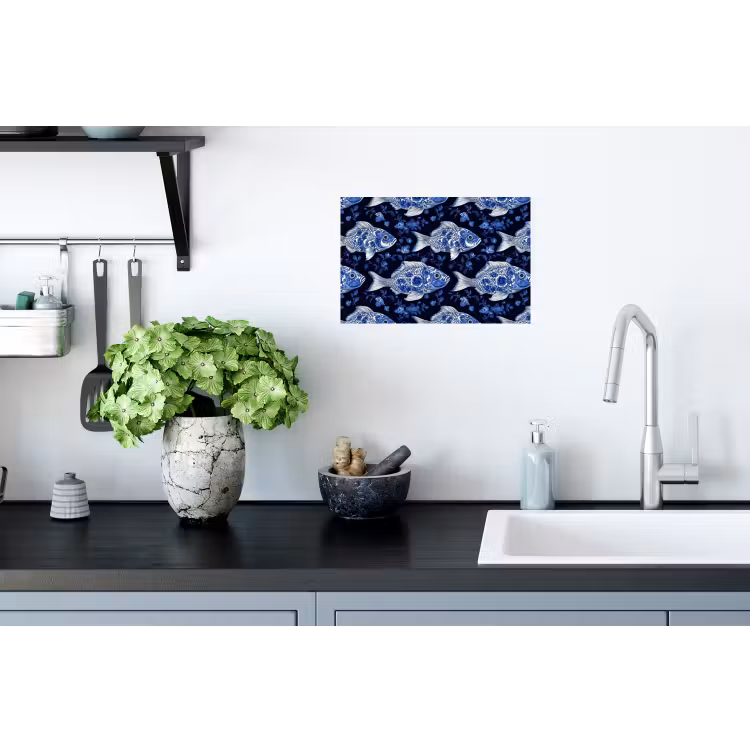 Vissen - Bloemen - Blauw Muursticker klein 286 -keuken