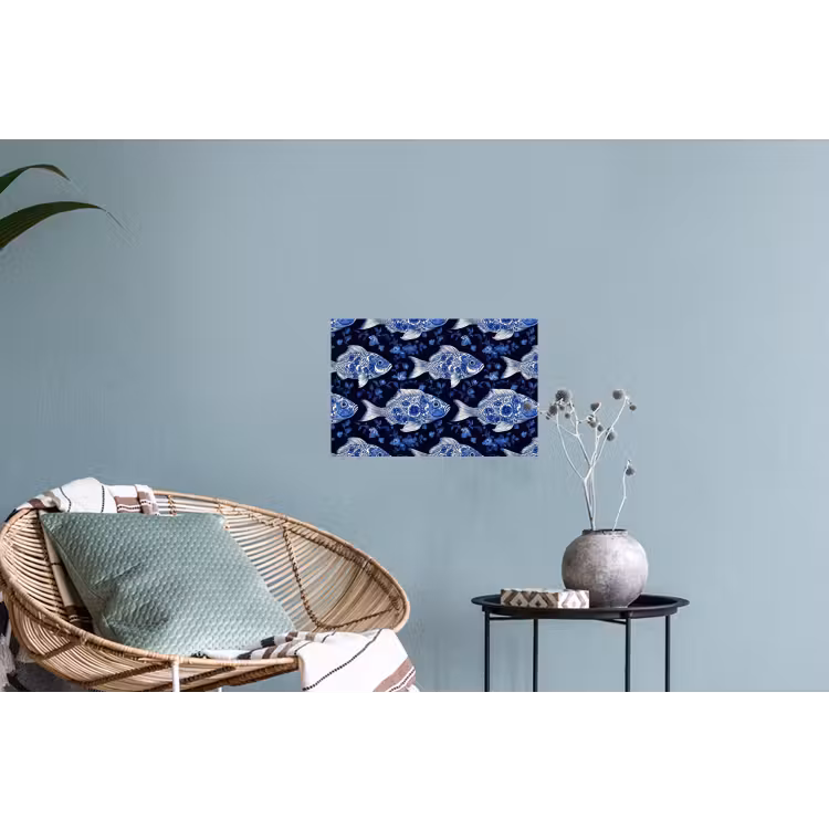 Vissen - Bloemen - Blauw Muursticker klein 286 -plant